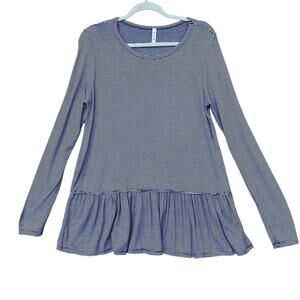 New Mitto Shop Womens Large Navy White Pin Stripe Long Sleeve Tiered Knit Top